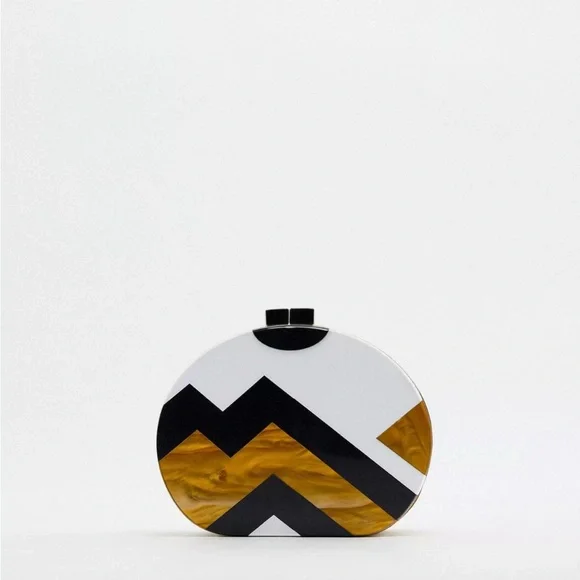 Zara Black and Gold Box Geometric Clutch - Picture 1 of 7